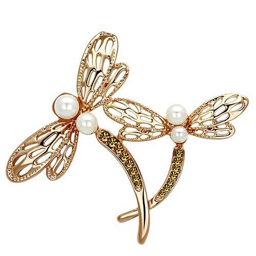 LO2837 - Flash Rose Gold White Metal Brooches with Synthetic Pearl in White