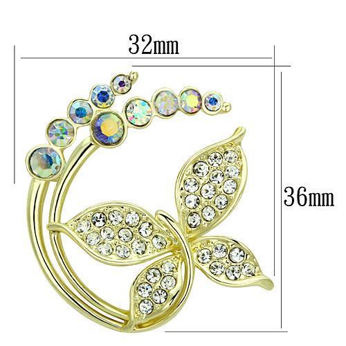 LO2861 - Flash Gold White Metal Brooches with Top Grade Crystal in Aurora Borealis (Rainbow Effect)