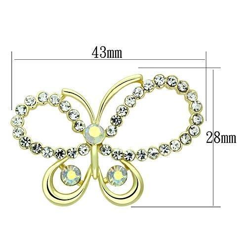 LO2865 - Flash Gold White Metal Brooches with Top Grade Crystal in Aurora Borealis (Rainbow Effect)