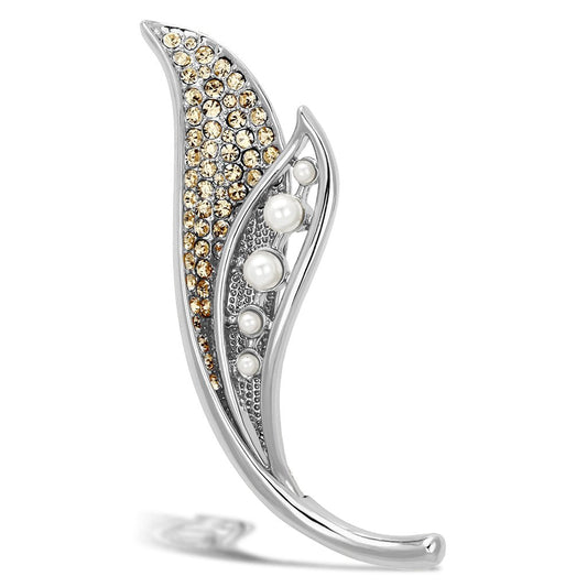 LO2877 - Flash Rose Gold White Metal Brooches with Synthetic Pearl in White