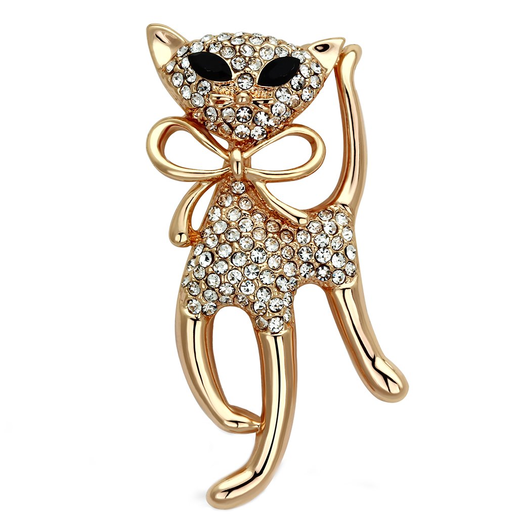 LO2901 - Flash Rose Gold White Metal Brooches with Top Grade Crystal  in Jet