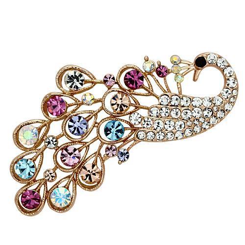 LO2932 - Flash Rose Gold White Metal Brooches with Top Grade Crystal  in Multi Color