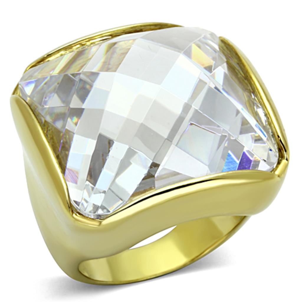 LO3047 - Gold Brass Ring with AAA Grade CZ  in Clear