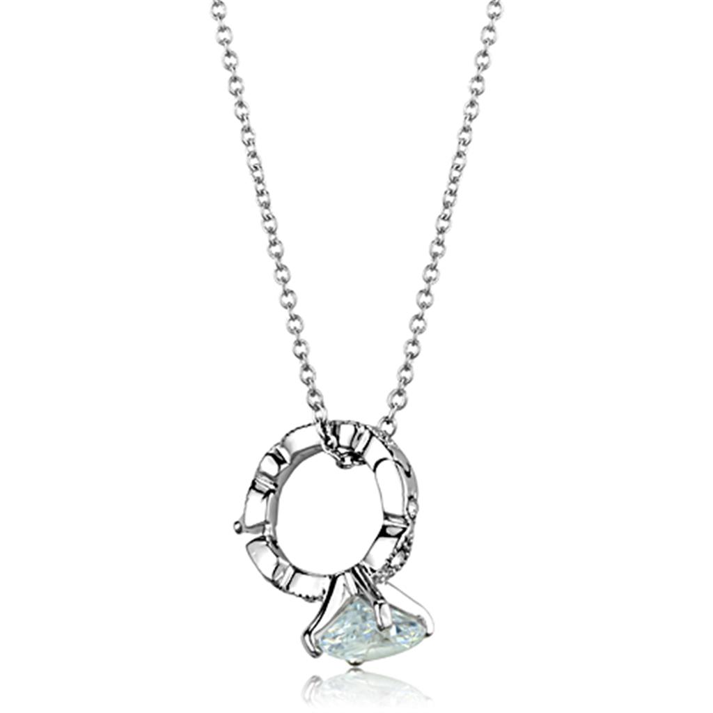 LO3494 - Rhodium Brass Pendant with AAA Grade CZ  in Clear