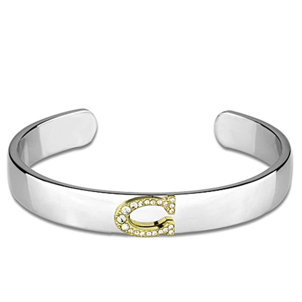 LO3613 - Reverse Two-Tone White Metal Bangle with Top Grade Crystal  in Clear