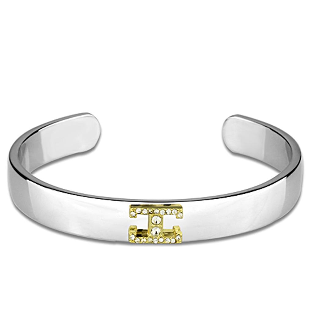 LO3619 - Reverse Two-Tone White Metal Bangle with Top Grade Crystal  in Clear