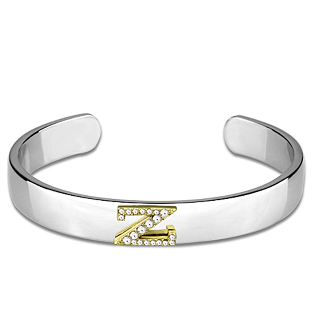 LO3636 - Reverse Two-Tone White Metal Bangle with Top Grade Crystal  in Clear