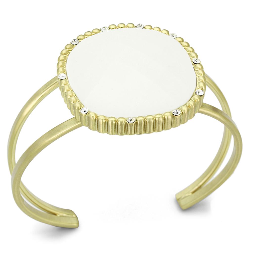 LO3664 - Gold & Brush Brass Bangle with Synthetic Synthetic Stone in White