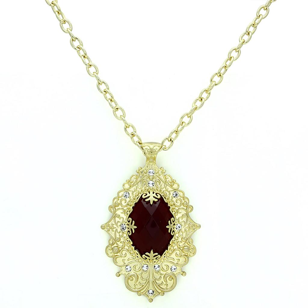 LO3670 - Gold & Brush Brass Chain Pendant with Synthetic Synthetic Glass in Siam