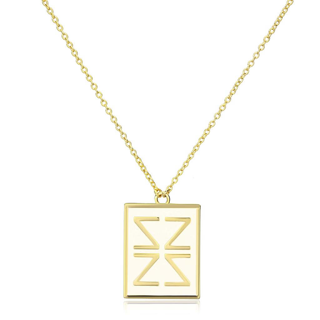 LO3684 - Gold Brass Chain Pendant with Epoxy  in White