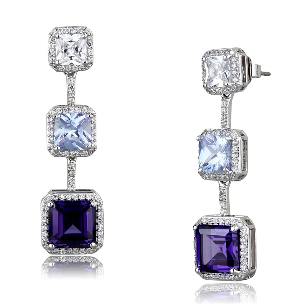 LO3754 - Rhodium Brass Earrings with AAA Grade CZ  in Amethyst