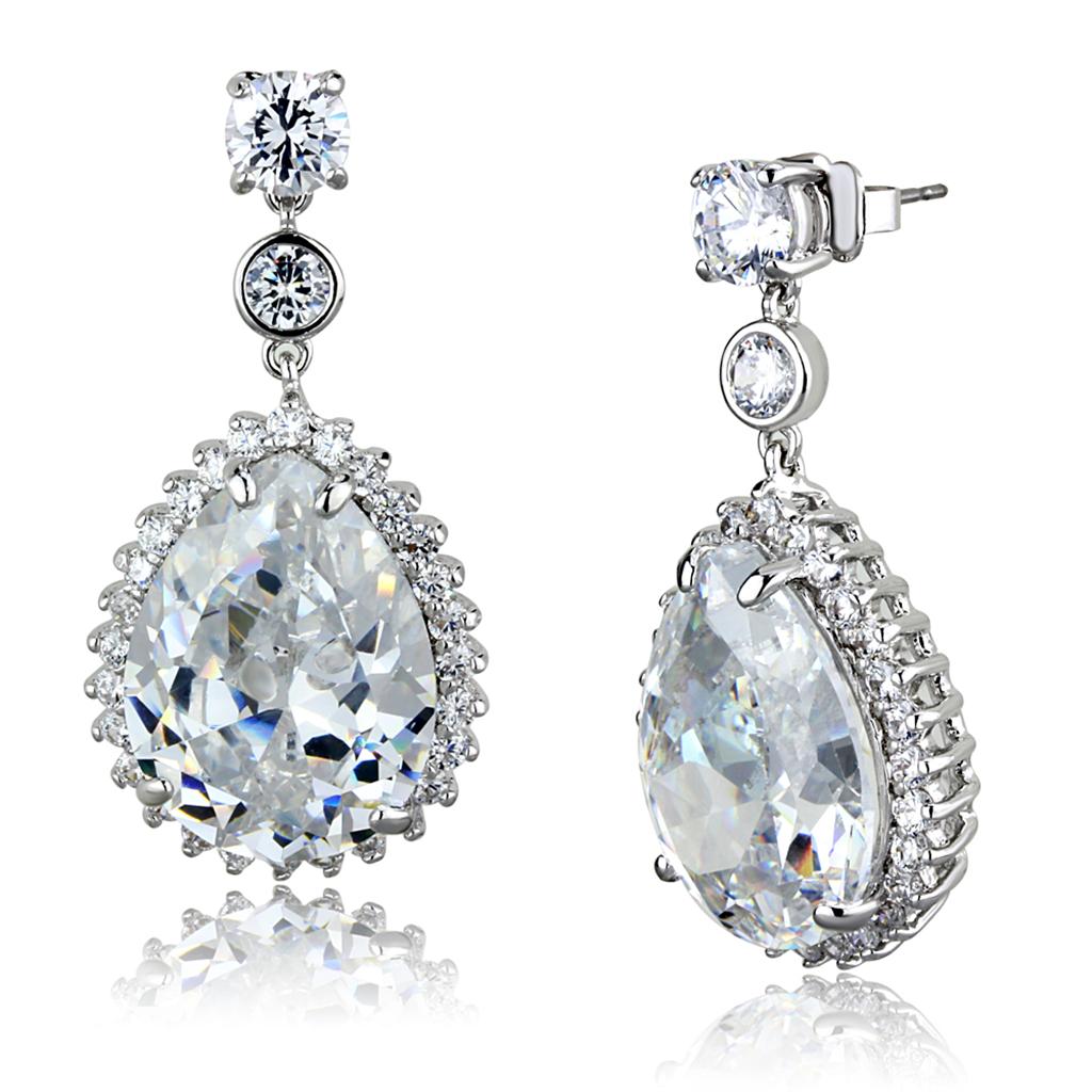 LO3765 - Rhodium Brass Earrings with AAA Grade CZ  in Clear