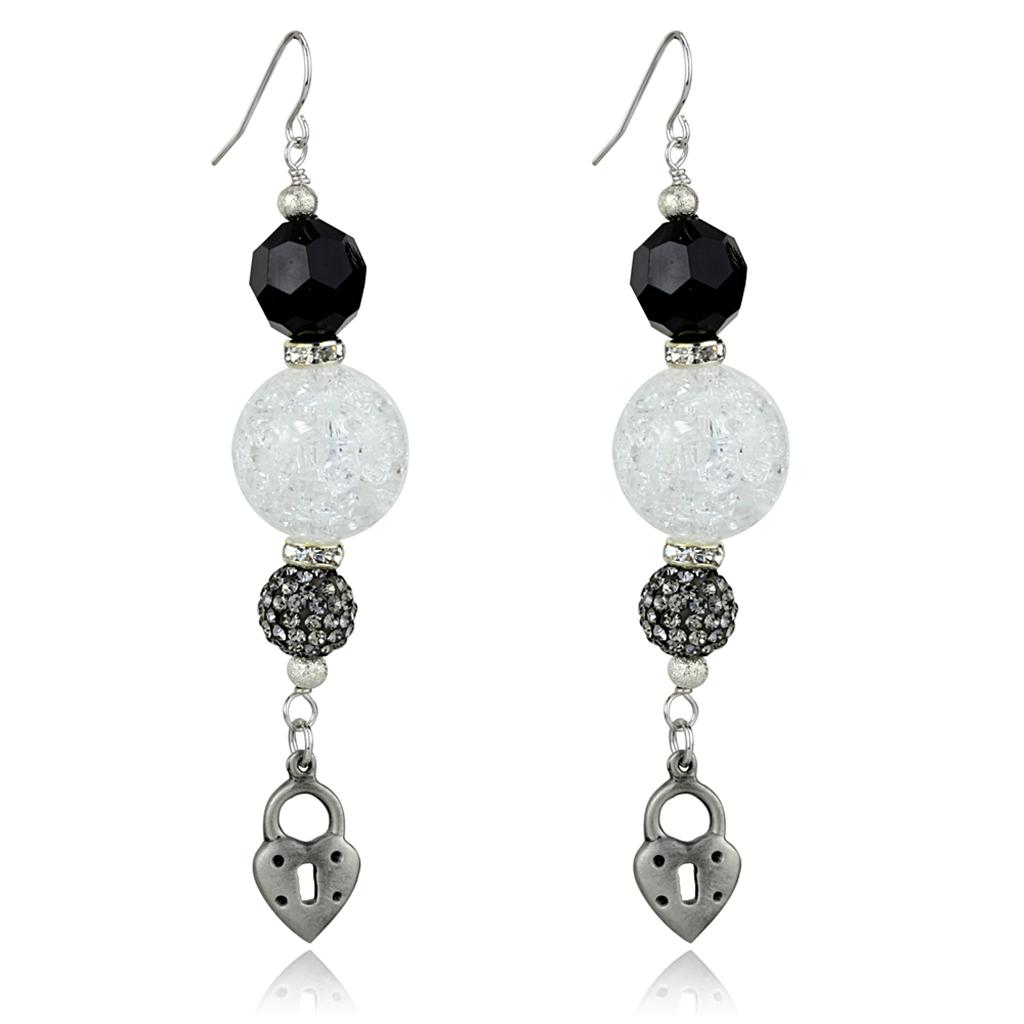 LO3800 - Antique Silver White Metal Earrings with Synthetic Synthetic Glass in Jet