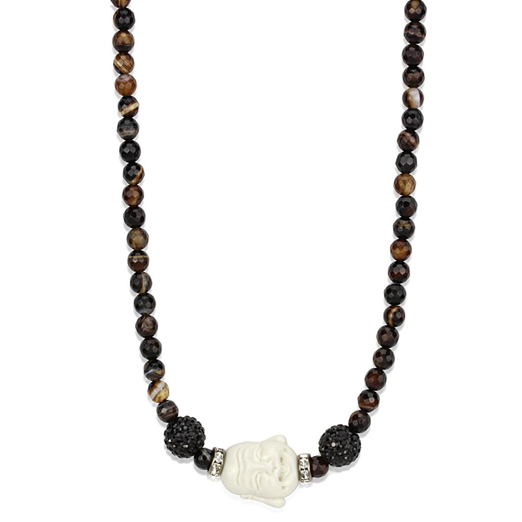 LO3814 - Ruthenium Brass Necklace with Synthetic Glass Bead in Multi Color