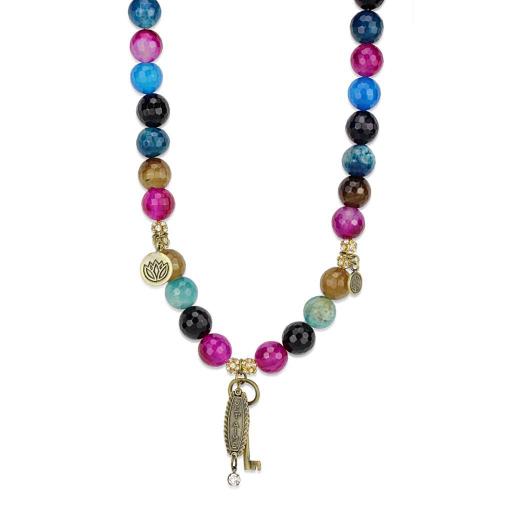 LO3816 - Antique Copper White Metal Necklace with Synthetic Onyx in Multi Color
