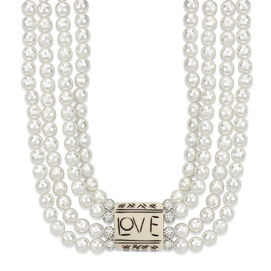 LO3820 - Antique Silver White Metal Necklace with Synthetic Glass Bead in White