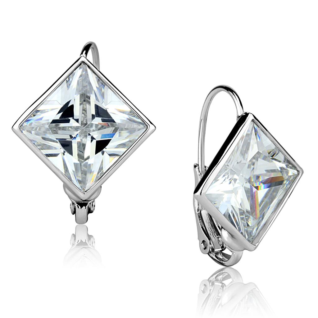 LO3868 - Rhodium Brass Earrings with AAA Grade CZ  in Clear