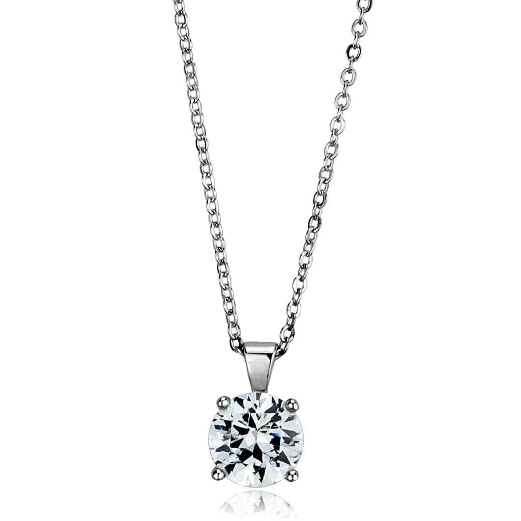 LO3932 - Rhodium Brass Chain Pendant with AAA Grade CZ  in Clear