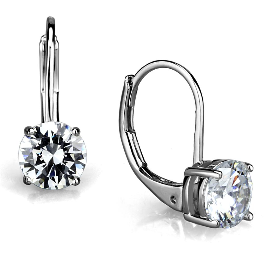 LO3947 - Rhodium Brass Earrings with AAA Grade CZ  in Clear