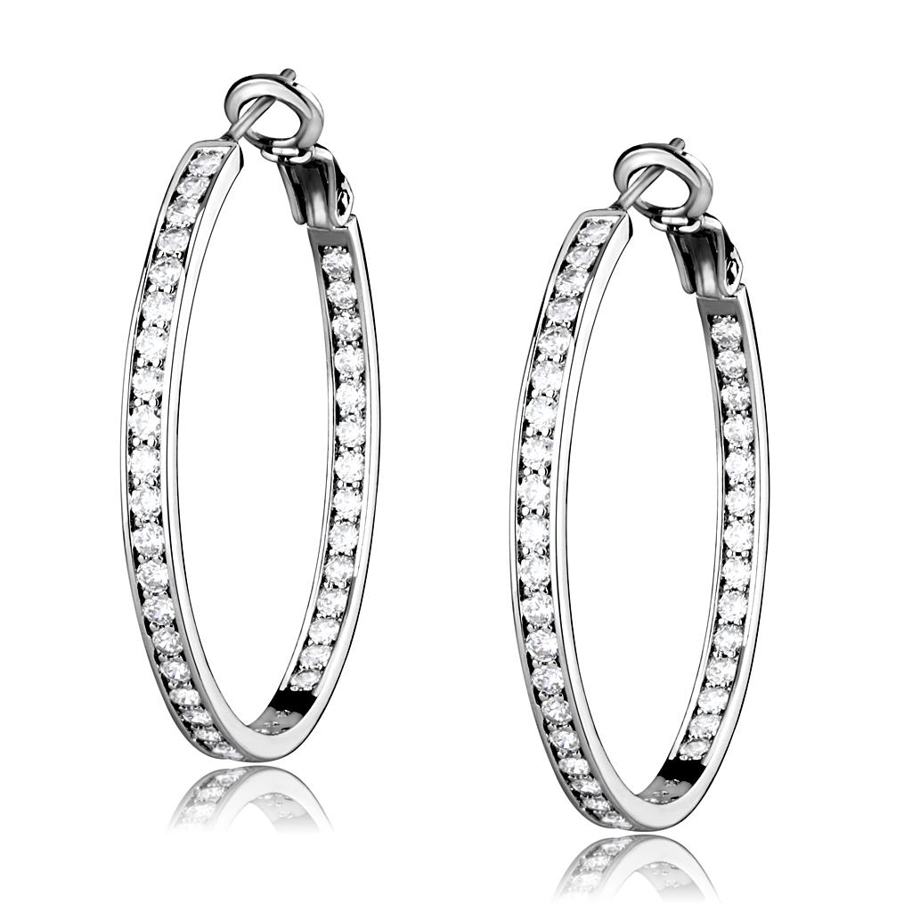 LO4119 - Rhodium Brass Earrings with AAA Grade CZ  in Clear