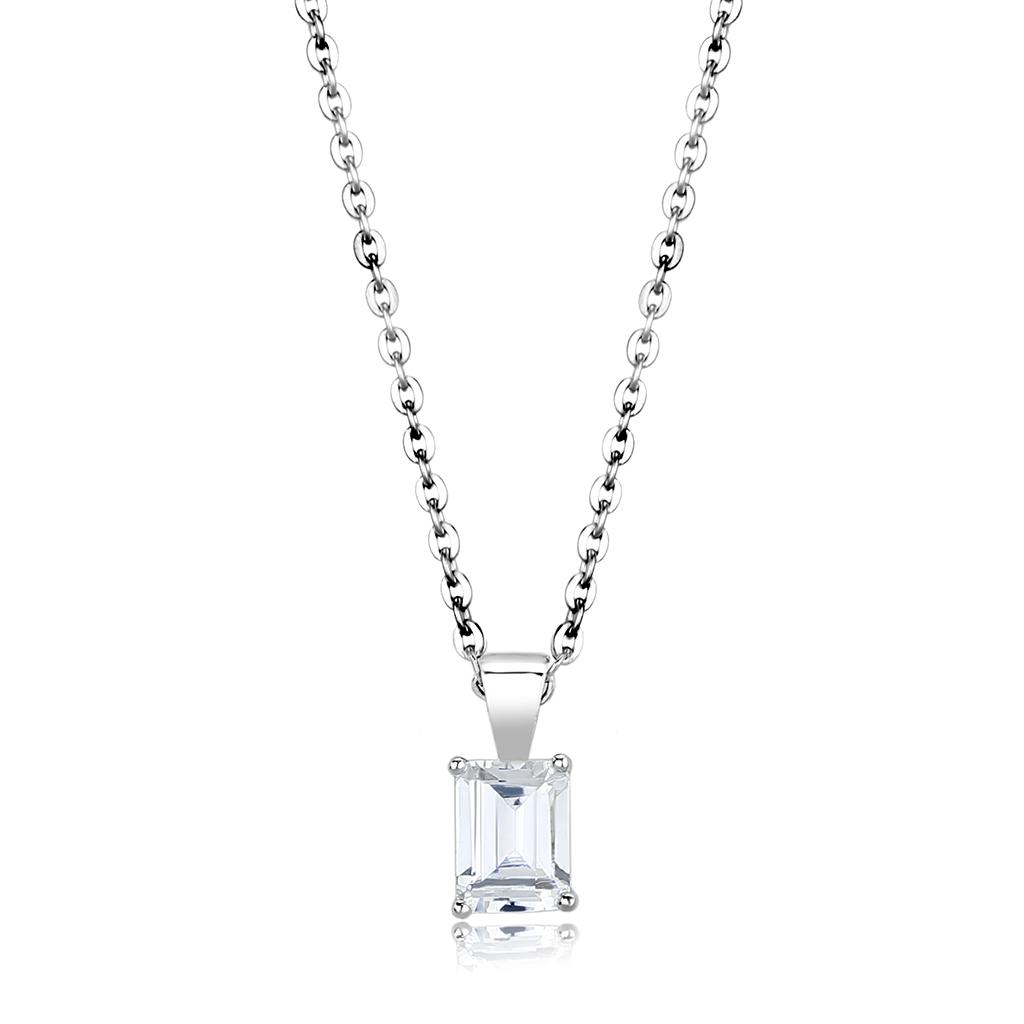 LO4172 - Rhodium Brass Chain Pendant with AAA Grade CZ  in Clear