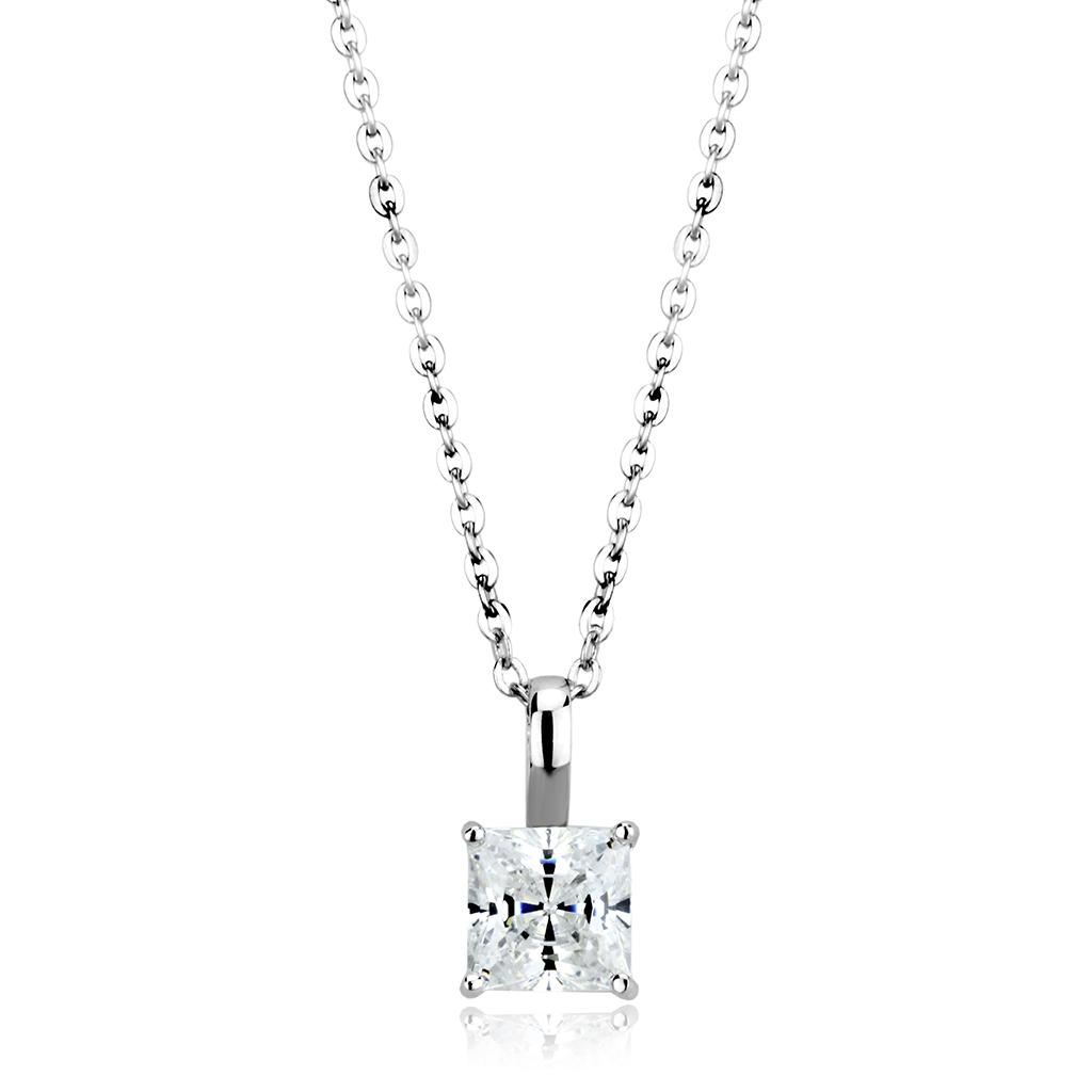 LO4174 - Rhodium Brass Chain Pendant with AAA Grade CZ  in Clear