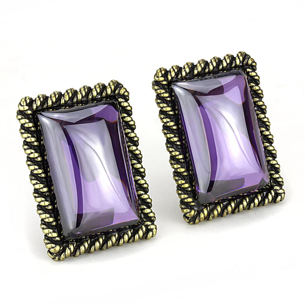 LO4178 - Antique Copper Brass Earrings with AAA Grade CZ  in Amethyst