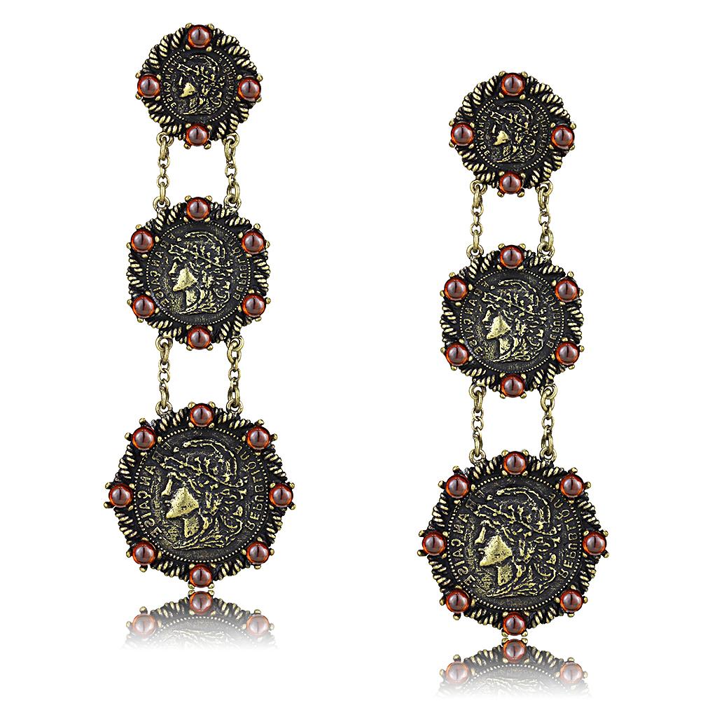 LO4196 - Antique Copper Brass Earrings with AAA Grade CZ  in Garnet