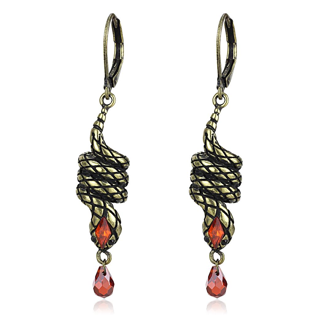 LO4205 - Antique Copper Brass Earrings with AAA Grade CZ  in Garnet