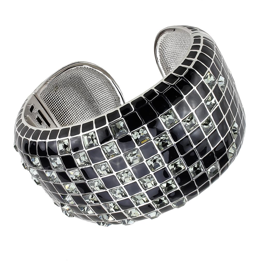 LO4272 - Rhodium Brass Bangle with Top Grade Crystal  in Black Diamond