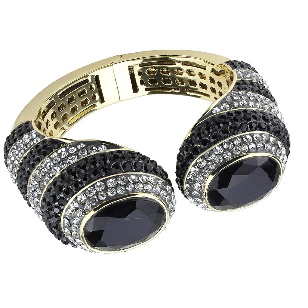 LO4274 - Gold Brass Bangle with Synthetic  in Jet