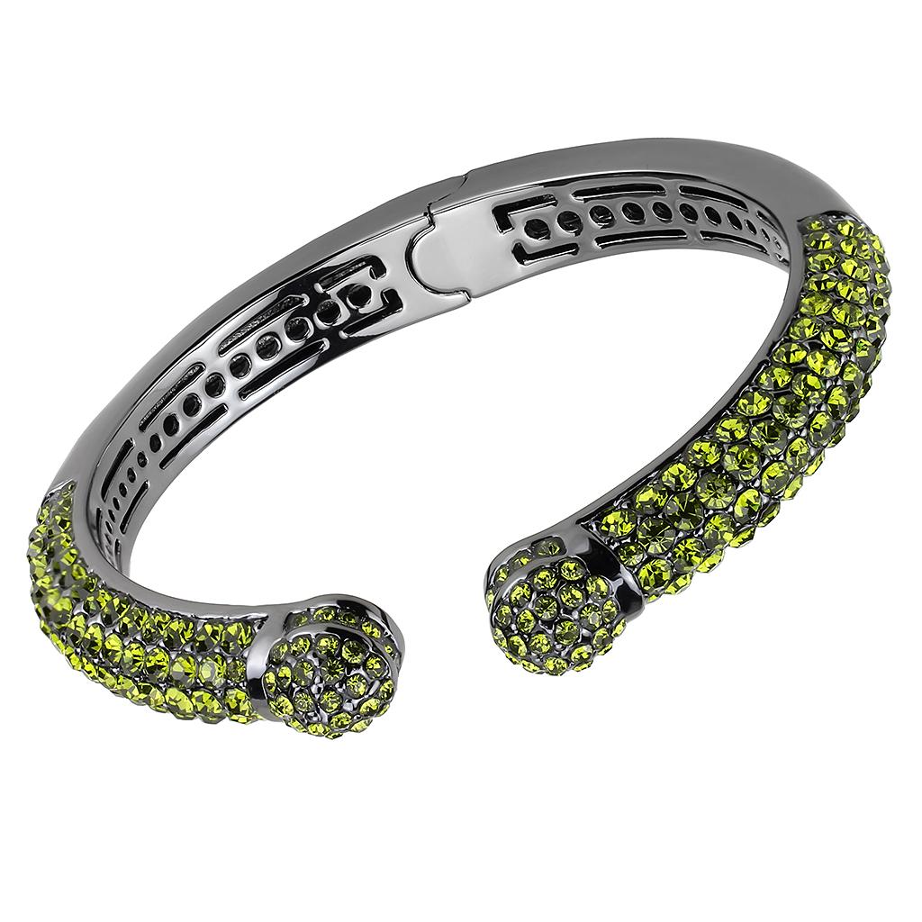 LO4284 - TIN Cobalt Black Brass Bangle with Top Grade Crystal  in Olivine color