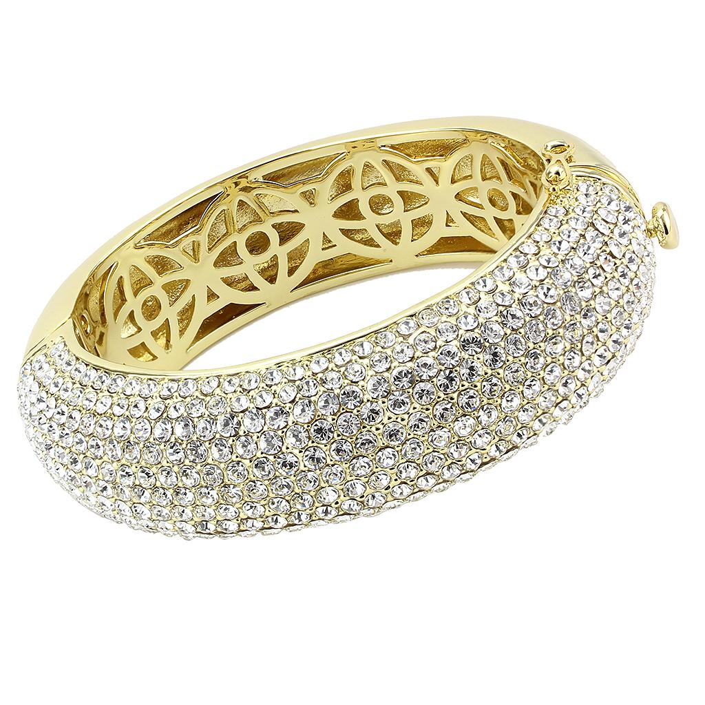 LO4301 - Flash Gold Brass Bangle with Top Grade Crystal  in Clear