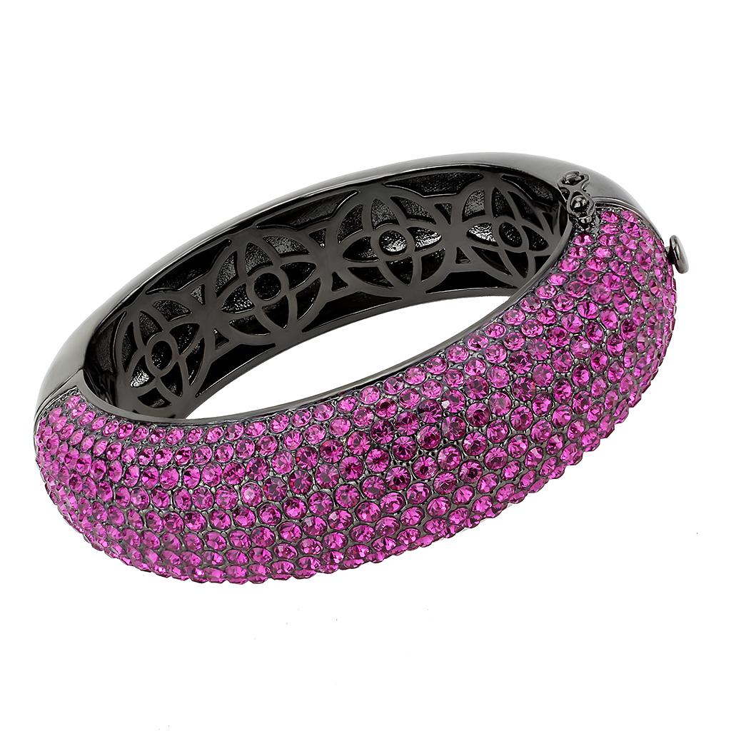 LO4303 - TIN Cobalt Black Brass Bangle with Top Grade Crystal  in Fuchsia