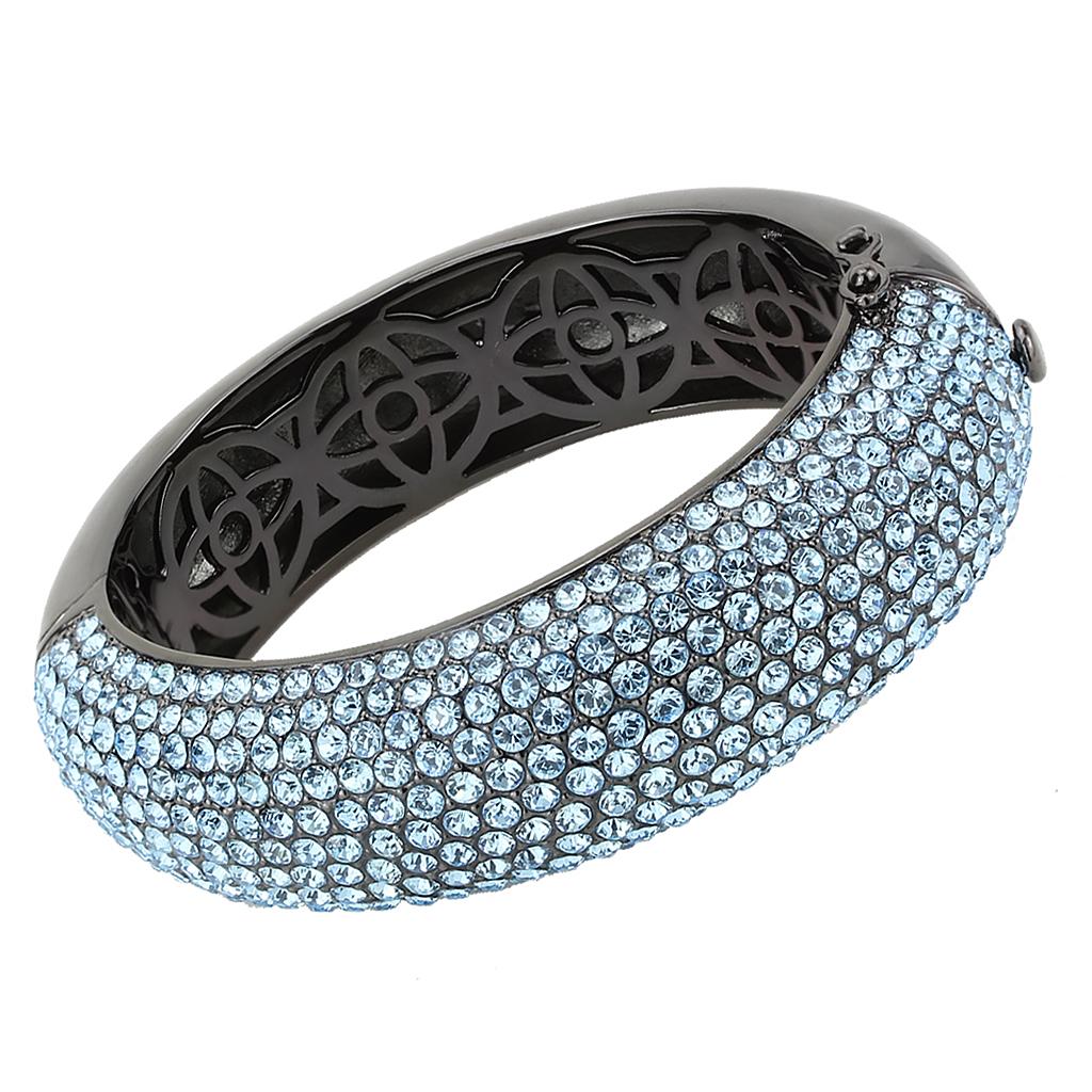 LO4305 - TIN Cobalt Black Brass Bangle with Top Grade Crystal  in Sea Blue