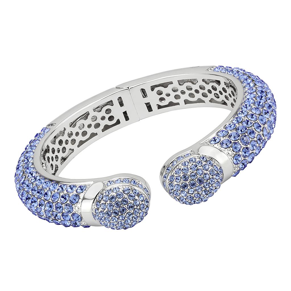 LO4315 - Rhodium Brass Bangle with Top Grade Crystal  in Light Sapphire