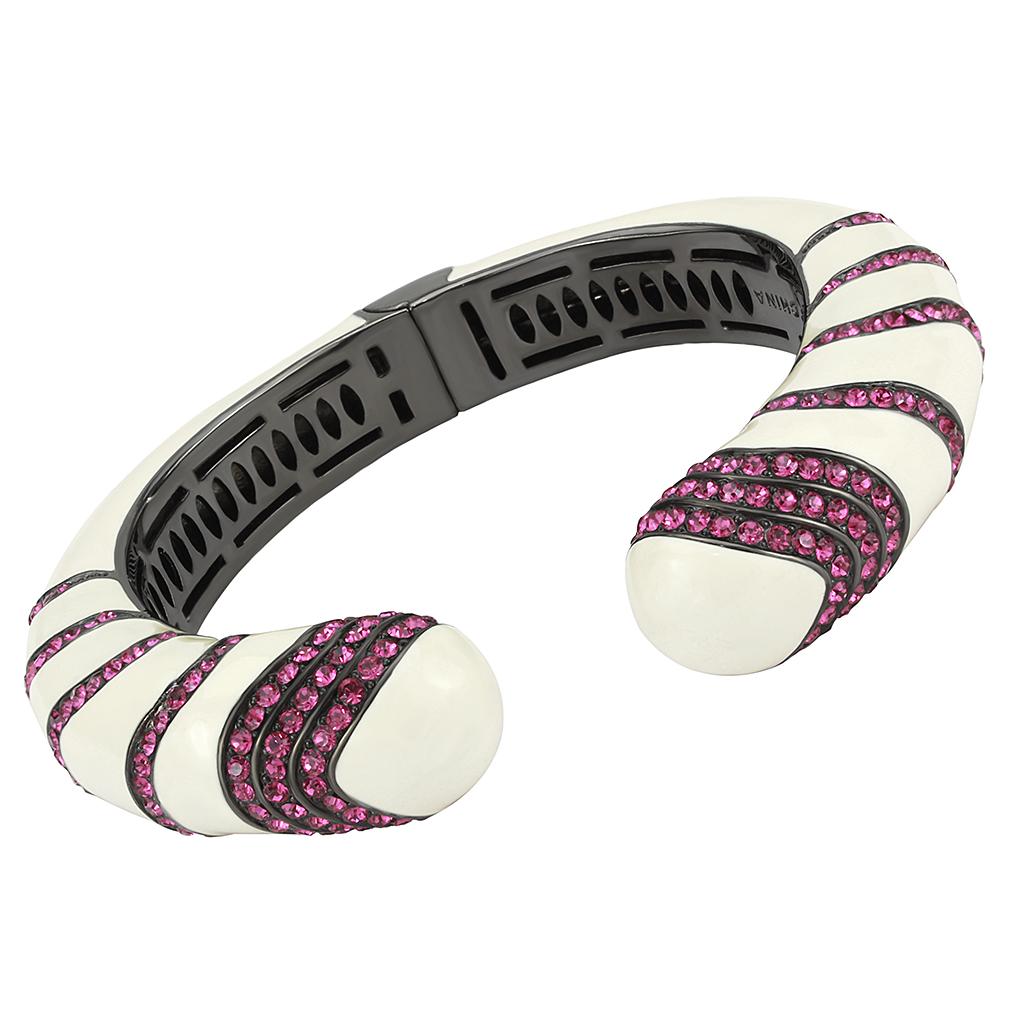 LO4322 - TIN Cobalt Black Brass Bangle with Top Grade Crystal  in Fuchsia