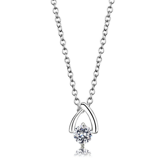 LO4692 - Silver+ e-coating Brass Chain Pendant with AAA Grade CZ  in Clear