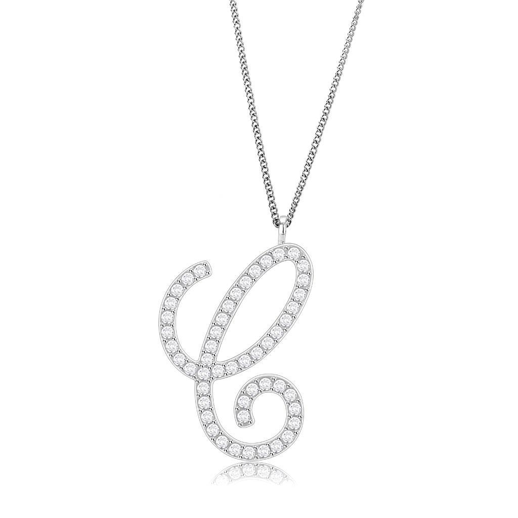 LO4708 - Imitation Rhodium Brass Chain Pendant with Top Grade Crystal  in Clear