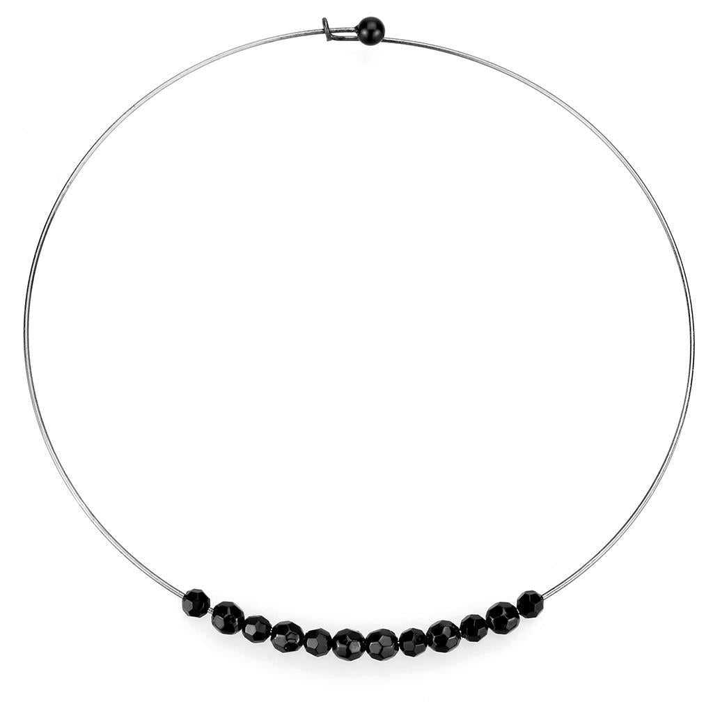 LO4725 - Ruthenium White Metal Necklace with Synthetic Synthetic Glass in Jet