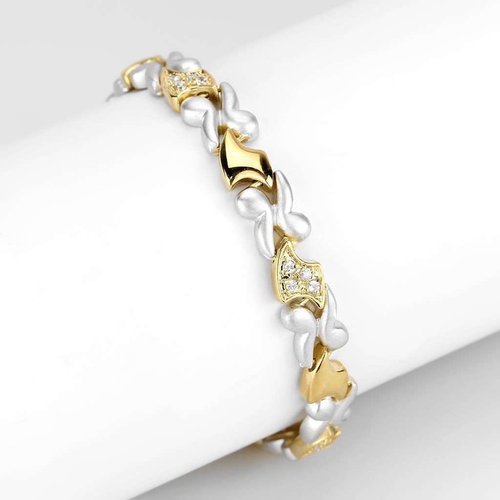 LO4736 - Gold+Rhodium Brass Bracelet with AAA Grade CZ  in Clear