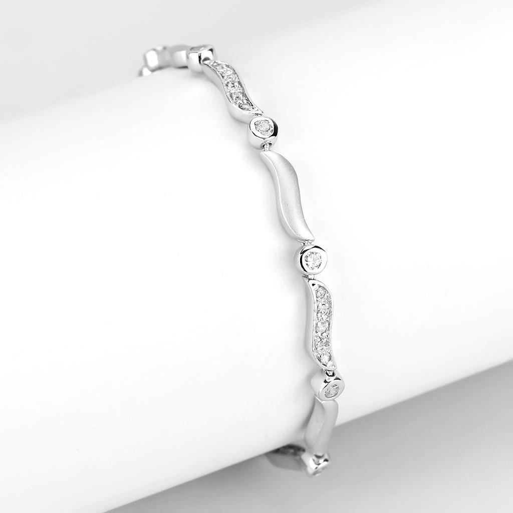 LO4740 Matte Rhodium & Rhodium Brass Bracelet with AAA Grade CZ in Clear