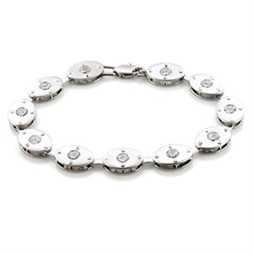 LO581 - Matte Rhodium & Rhodium Brass Bracelet with AAA Grade CZ  in Clear