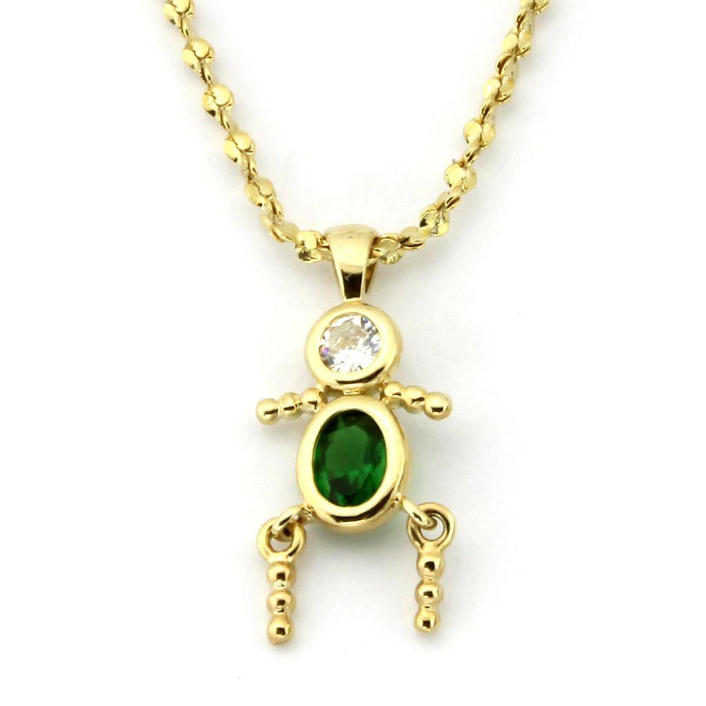 LOA1358 - Gold Brass Chain Pendant with AAA Grade CZ  in Emerald