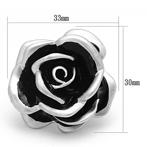 LOA838 - Matte Rhodium Brass Ring with Epoxy  in Jet