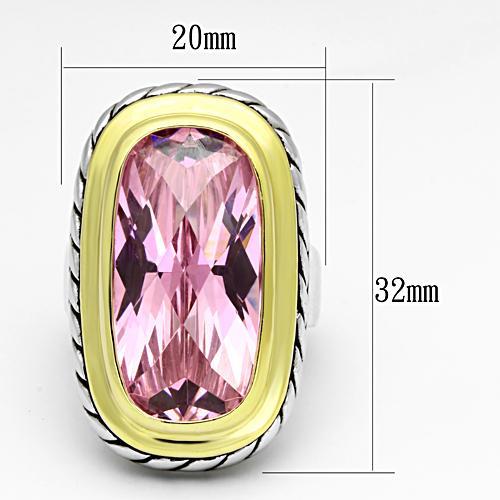 LOA841 - Reverse Two-Tone Brass Ring with AAA Grade CZ  in Rose
