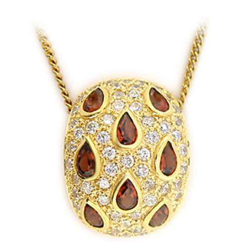 LOS008 - Gold 925 Sterling Silver Pendant with Genuine Stone  in Garnet