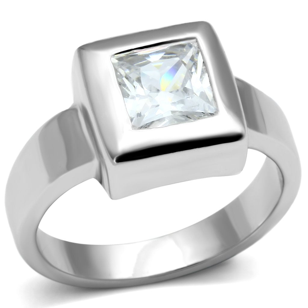 LOS583 - Rhodium 925 Sterling Silver Ring with AAA Grade CZ  in Clear