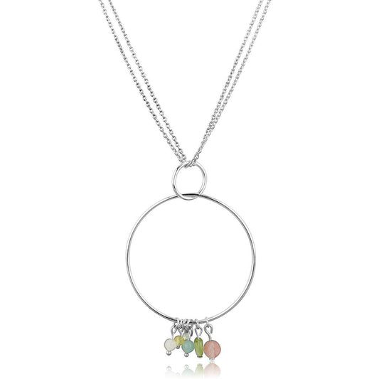 LOS796 - Silver 925 Sterling Silver Necklace with Synthetic Glass Bead in Multi Color