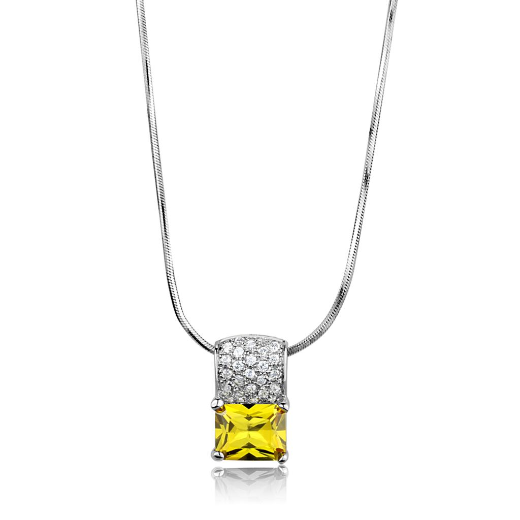 LOS852 - Rhodium 925 Sterling Silver Necklace with AAA Grade CZ  in Topaz